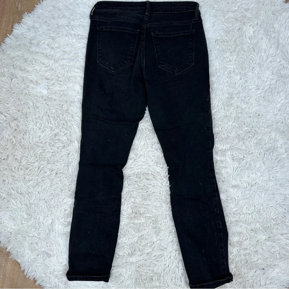 Old Navy Power Slim Straight Jeans 6 Short Black Distressed Mid Rise